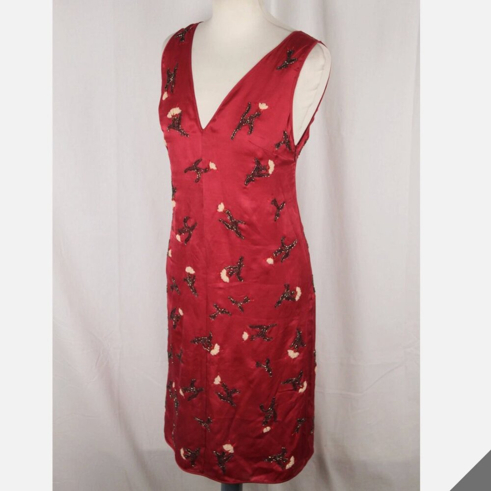 Authentic Prada Red Silk Sleeveless Dress with Beading IT Size 40 - Picture 4 of 5